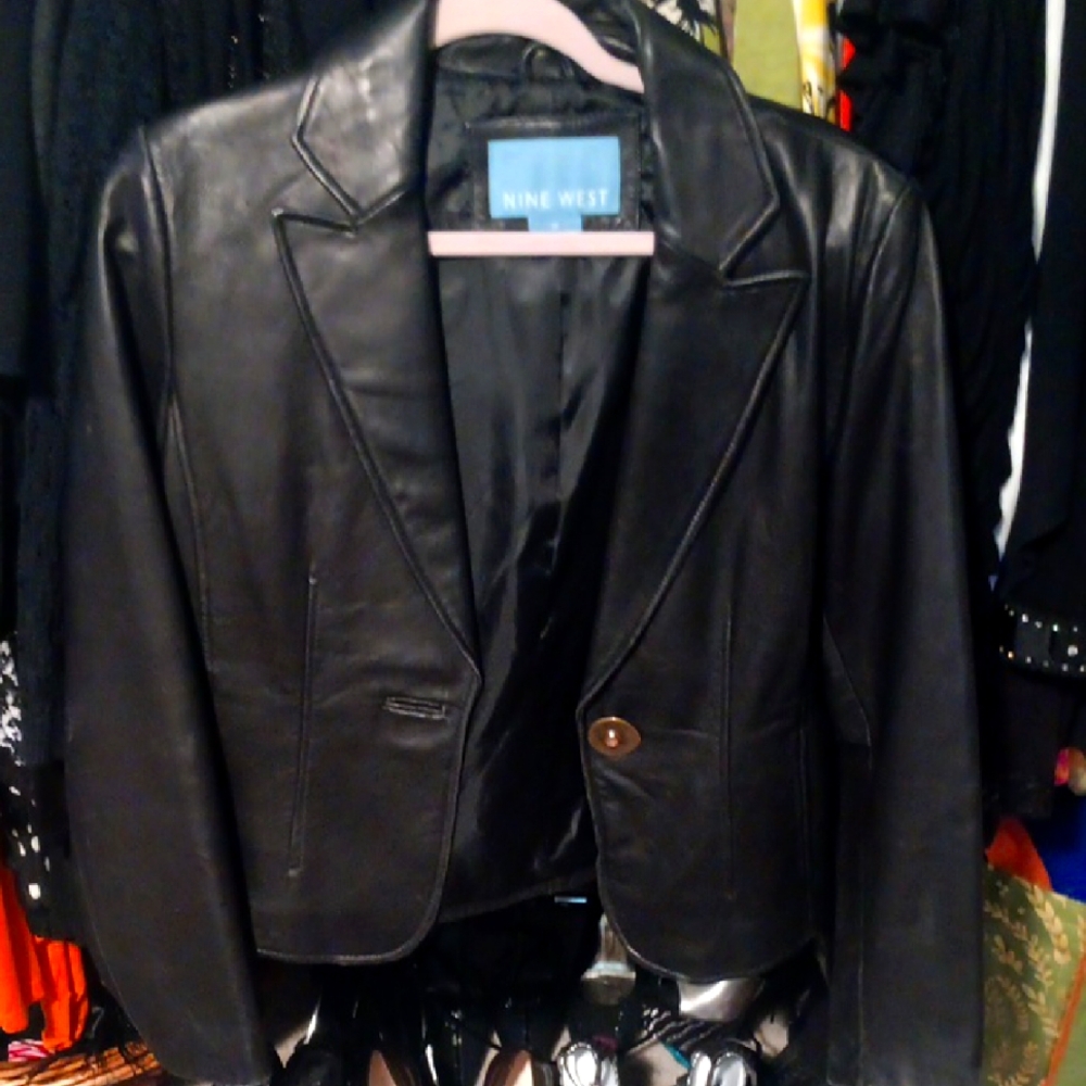 Nine West VINTAGE Black Leather Blazer Jacket